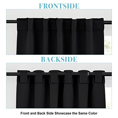 RYB HOME Short Bedroom Blackout Curtains - Small Window Treatment Set Energy Saving Thermal Insulated Drapes for Living Room/Nursery/Kitchen, 42-inch Wide x 45-inch Long, Black, 2 Panels