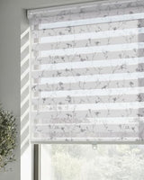 LazBlinds Cordless Zebra Blinds for Windows, Patterned Dual Layer Free-Stop Roller Shades for Ultimate Privacy & Light Control, Elegant Window Blinds & Shades, Grey Bloom, 35" W x 72" H
