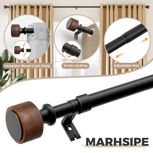 Wood Curtain Rods for Windows 30 to 45 Inch, 1” Diameter Drapery Rod with Imitation Wood Grain Finials, Adjustable Heavy Duty Curtain Rod Set, Indoor/Outdoor Modern Curtains Rods