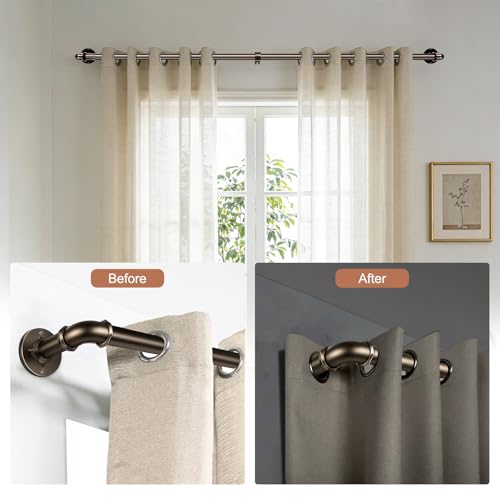 30-120 Inch Wrap Around Curtain Rod 1" Diameter for 30-114 Windows, Adjustable Curtains Rod, Bronze Industrial Curtain Rods for Windows Heavy Duty Window Treatment Rods for Blackout Curtains 1 Pack