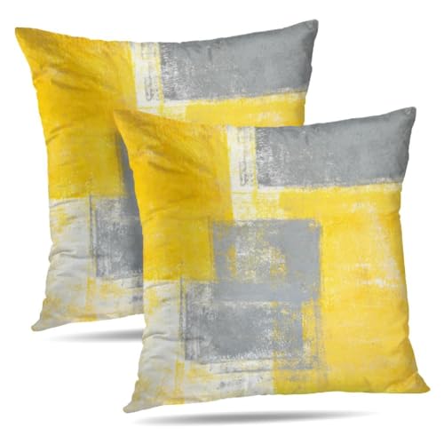 Throw Pillow Covers for Couch, 20x20 Inch, 2 Pack, Grey Yellow