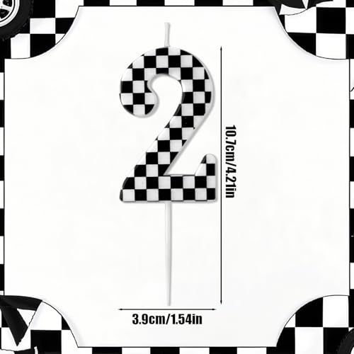 Racing Cars Themed Birthday Candle, Checkered Flag Number Candles Black and White Candles Happy Birthday Cake Topper Party Decorations for Boys Racing Cars Themed Party Supplies (Number 2)