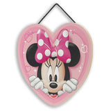 Open Road Brands Disney Minnie Mouse Heart Hanging Wood Sign - Cute Pink Minnie Mouse Decor for Kids' Bedroom or Nursery