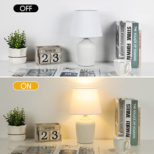 Small 11.8" Table Lamps Set of 2, Bedside Nightstand Lamps for Bedroom Kid’s Room, Cute Desk Lamps with Studded Texture Base for Reading Nursery Living Room Office, White