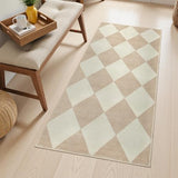 Checkered Print Washable Runners for Hallways 2x4, Ultra Thin Beige Small Rugs for Entryway Low Pile Non Slip Bathroom Rug, Modern Geometric Decor Neutral Throw Rug for Kitchen Laundry Bedroom