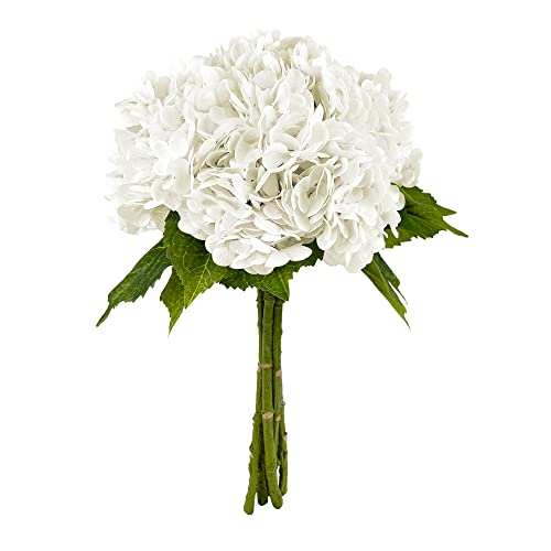 Yatim 21In White Artificial Hydrangea Flowers 5 Pcs Real Touch 3D Print Latex Flowers for Wedding Centerpieces Bouquets DIY Floral Decor Home Decoration with Stems