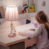 Kids Table Lamp, Adorable 14 Inch Castle Style Kids Desk Lamp, Pink Bedside Lamp Ideal for Girls Bedroom Decor, Includes LED Bulb