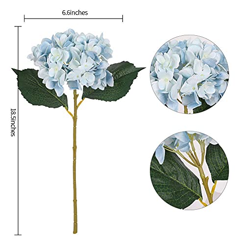 Kisflower Blue Hydrangea Artificial Flowers 6pcs Faux Hydrangea Flowers, Fake Flowers for Table Centerpiece, Blue Silk Hydrangea Flowers with Stems for Home Wedding Party Decor