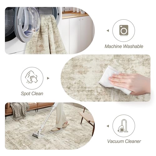 Soalmost 9x12 Area Rugs for Living Room Washable Rug Abstract Beige/Gray