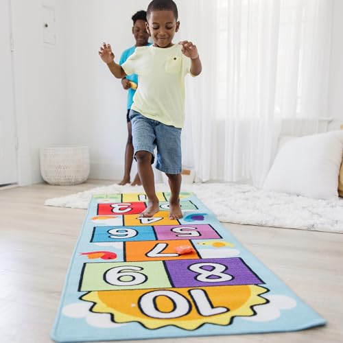 Melissa & Doug Hop and Count Hopscotch Game Rug (3 pcs, 78.5 x 26.5 inches) Classic Hopscotch Rug for Kids