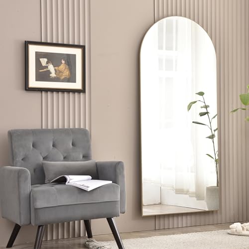 Arched Full Length Mirror, Floor Mirror with Stand, Aluminum Alloy Frame Full Body Mirror Freestanding or Wall-Mounted for Living Room/Bedroom(39"x20", Gold)