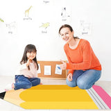 JarThenaAMCS 7 x 3 Ft Pencil Classroom Rug Large Yellow Floor Mat Back to School Non-Slip Soft Fluffy Doormat Carpet for Home Nursery Playroom Decor