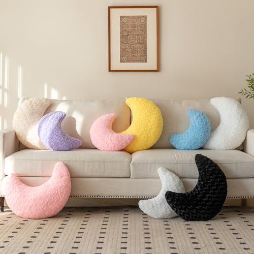 Moon Pillow, Decorative Throw Pillow with Soft Plush for Couch Bed, Cozy Moon Decorative Pillows for Bedroom Living Room, Home Décor Comfort Gift (Black, 14.9 Inches)