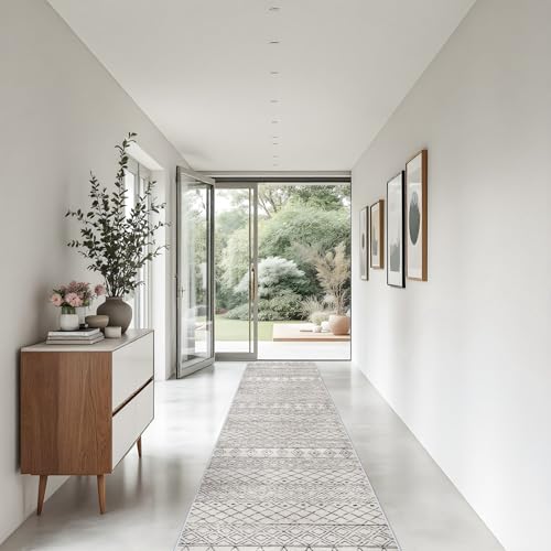3x20 Washable Extra Long Runner:Hallway Runner Rug Geometric Grey