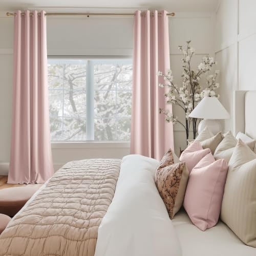 NICETOWN Blush Pink Blackout Curtains 63 Inches Long 2 Panels for Girls Room, Bedroom, Nursery Thermal Insulated Blackout Drapes Solid Grommet Noise Reducing Window Curtains, W40