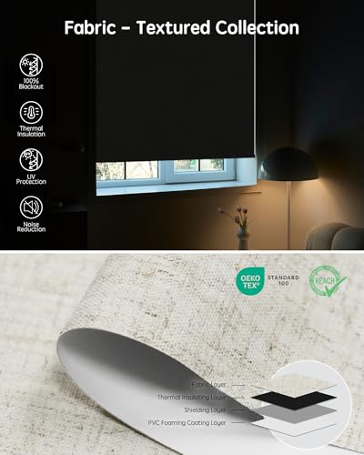 Yoolax Motorized Blinds with Remote, 100% Blackout Smart Roller Shades Work with Alexa, Google, Apple Home, Custom Automatic Shades with Voice Control for Bedroom Office (Linen Beige)