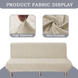 Futon Cover Slipcover Super Stretch Full Size Soft Armless Sofa Bed Slipcover Jacquard Futon Sofa Cover Furniture Bed Protector with Non-Slip Elastic Bottom Beige