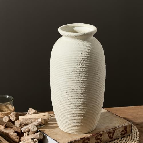 Ceramic Flower Vase, 12.5" Large Rustic Farmhouse Vases Home Decor Tall Pottery Decorative Pampas Vase for Table Living Room Entryway Mantel Bookshelf Bedroom Bathroom Kitchen - W