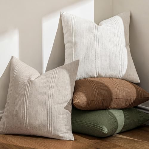 MIULEE Fall Striped Euro Sham Pillow Covers 26x26 Inch Sugar Brown 2 Pack