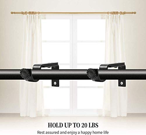 Eau 10 Pieces of Adjustable Black Curtain Rod Brackets, Heavy Duty Single Curtain Rod Holders for Maximum 1 Inch Rod, Wall-Mounted