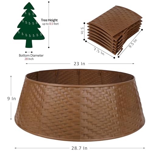 Blissun Christmas Tree Collar, 28.7" D Round Plastic Christmas Tree Ring, Christmas Tree Skirt for Artificial Christmas Trees Decoration (Brown)