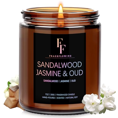 Sandalwood Jasmine Scented Candle for Home Soy Wax Candle, Aromatherapy Candle Gift for Women Men, 7oz
