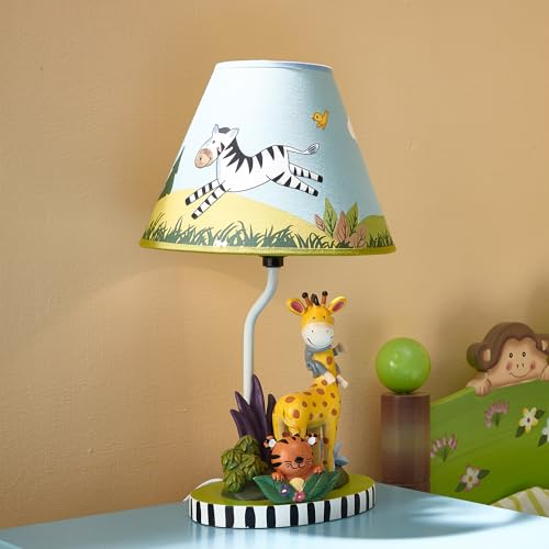 Fantasy Fields Sunny Safari Kids Table Lamp with Sculpted Base & Printed Lampshade, Multi