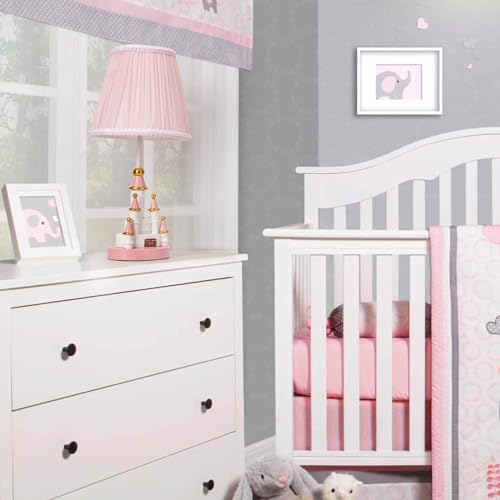 Kids Table Lamp, Adorable 14 Inch Castle Style Kids Desk Lamp, Pink Bedside Lamp Ideal for Girls Bedroom Decor, Includes LED Bulb