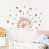 Supzone Rainbow Flower Wall Stickers - Boho Rainbow Wall Decal with Colorful Dots, Hearts, Stars for Girls Baby Nursery Bedroom Playroom DIY Vinyl Mural Art