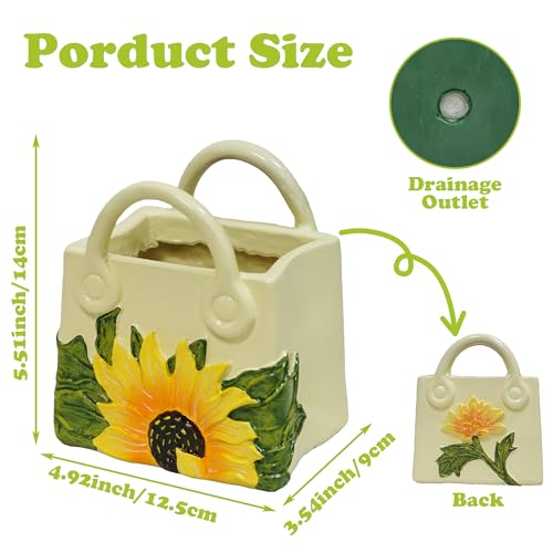 Small Purse Vase for Flowers - Sunflower Cute Handbag Flower Vase for Modern Table Centerpiece Decor, Unique Beige Resin Vases for Party, Kitchen, Bouquet, Bedroom, Livingroom
