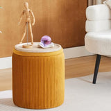 Set of 2 Round Storage Ottoman, Yellow Velvet Stool with Storage