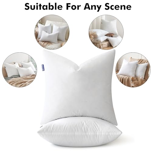 MIULEE 20 x 20 Goose Feather Down Pillows with 100% Cotton Cover, Set of 2 Soft Fluffy Decorative Pillow Inserts for Sofa Bed Couch Living Room White
