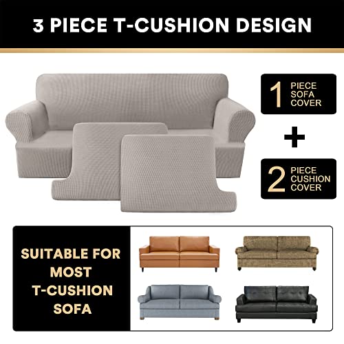 PrinceDeco Stretch Loveseat Sofa Cover Bundle T Cushion Loveseat Slipcover, Taupe