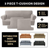 PrinceDeco Stretch Loveseat Sofa Cover Bundle T Cushion Loveseat Slipcover, Taupe