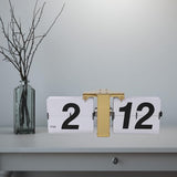 Flip Desk Clock Mechanical Clock Battery Operated Desktop Vertical Wall Mounted Retro Digital Flip Clock 12H Gold Base and White Flip Cover Ideal for Home Office School (Gold)