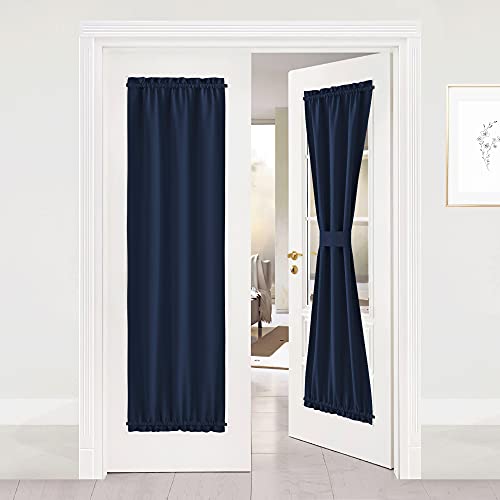 NICETOWN Blackout French Door Curtain - Thermal Insulated Side Door Window Curtain Panel Drape for Front Entry Way/Kitchen/Dining Room/Bathroom, Navy, 1 Panel, 25W by 72L inches