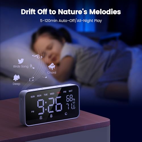 Dekala Digital Alarm Clocks for Bedrooms, Loud Alarm Clock for Heavy Sleepers, Temperature & Humidity Detect, Dual Alarms Weekday/Weekend Mode, Large Display Auto Dimmer, Sleep Sound，9 Ringtone