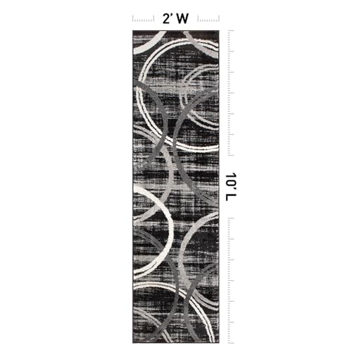 Rugshop Wavy Circles Modern Fade-Resistant Runner Rug Black 2' x 10'