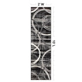Rugshop Wavy Circles Modern Fade-Resistant Runner Rug Black 2' x 10'