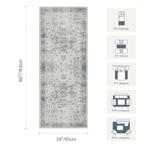 2x5 Washable Runner, Non Slip Boho Hallway & Kitchen Entry Rug