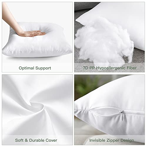 OTOSTAR 4 Pack Premium Waterproof Pillows Inserts, 16 x 16 Outdoor Decorative Throw Pillow Inserts Soft Fluffy Plump Cushion Inserts for Patio Garden Bench Farmhouse Sofa Couch Bed, White