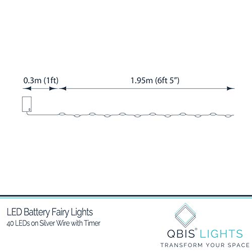 QBIS Warm White Fairy Lights Battery Operated With Timer Mode, 40 Micro LED for Mason Jars, 6.5ft Silver Wire Indoor Use
