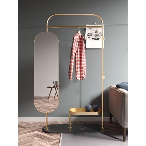 Decorative Luxury Marble Coat Rack Full-Length Mirror Multi-Functional Minimalist Floor for Living Room