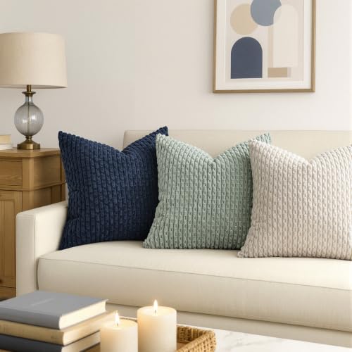 MIULEE Decorative Throw Pillow Covers 18x18 Navy Blue Textured Corduroy