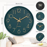Lumuasky Wall Clock,Battery Operated Modern Analog Silent Non-Ticking Decorative Emerald Clock for School Office Classroom Bedroom Kitchen Living Room Nursery Decor (12 inch)