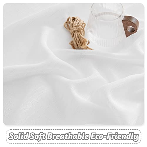 RYB HOME White Curtains Sheer - Linen Texture Sheer Window Covering, Light & Airy Translucent Panels for Bedroom Living Room Patio Glass Door, 52 inch Width x 95 inch Length, Set of 2