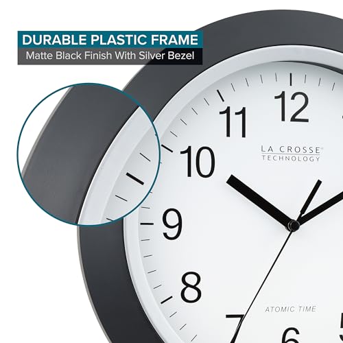 La Crosse Technology WT-3129B 12 Inch Atomic Analog Wall Clock, Pack of 1, Black