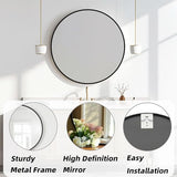 Round Mirror 30 inch, Black Round Mirror, Circle Wall Mirrors Metal Frame, Circle Mirrors for Bathroom, Living Room, Hallway, Vanity, Over Sink