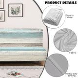 Decorative Armless Futon Cover Stretch Futon Sofa Bed Slipcover Machine Washable Printed Couch Cover Non-Slip Furniture Protector for Home Decor, Wood Grain Print White Blue