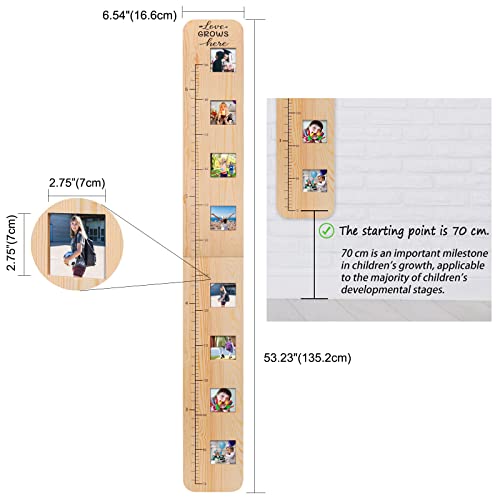Garybank Solid Wood Growth Chart for Kids with Picture Frames, Height Measurement Ruler Milestone Markers, Foldable Kids Height Wall Chart, Christmas Keepsake Gift for Toddler Boy Girl Room Wall Decor